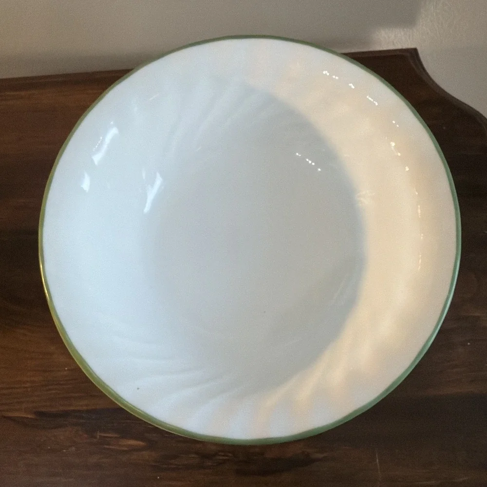 Set of 6 Corelle Chutney White Swirl Green Rim Soup Cereal Bowls 7.25